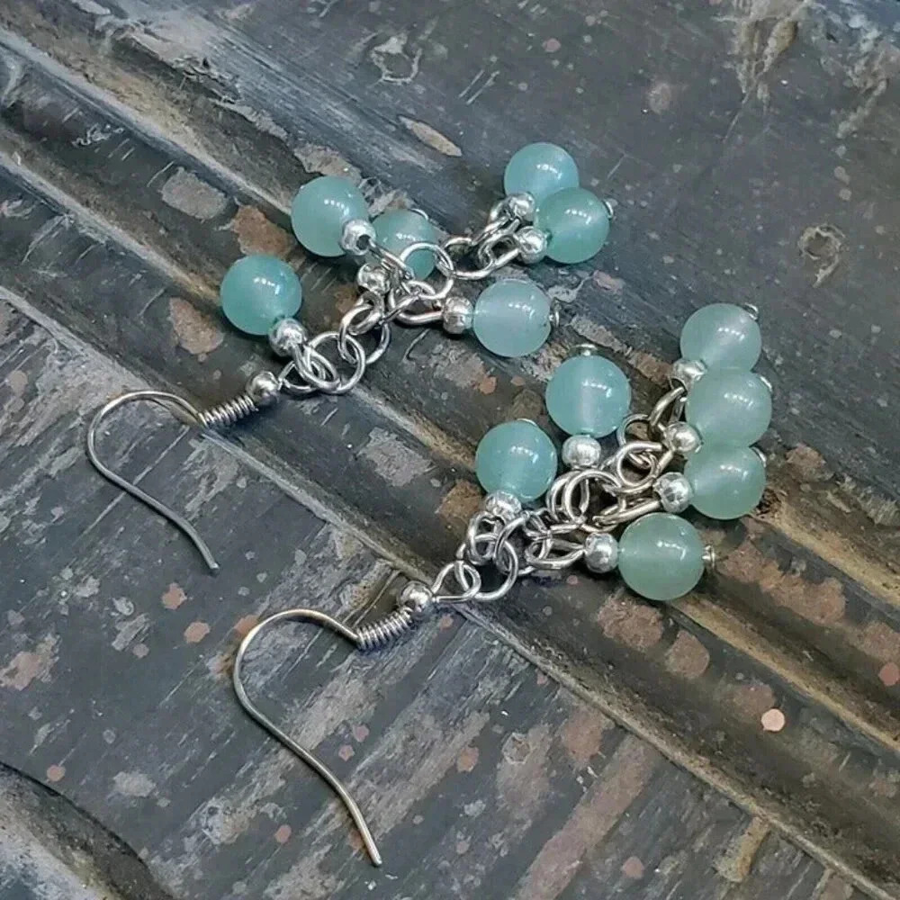 Malaysia Jade Green Gemstone Dangle Silver Platinum Plated E…